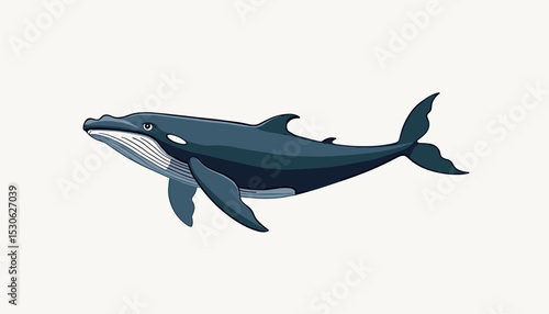 Stylized illustration of a blue whale swimming gracefully