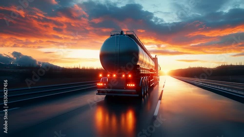 Wallpaper Mural Fuel tanker truck transporting gasoline on highway at sunset beautiful dramatic sky Torontodigital.ca