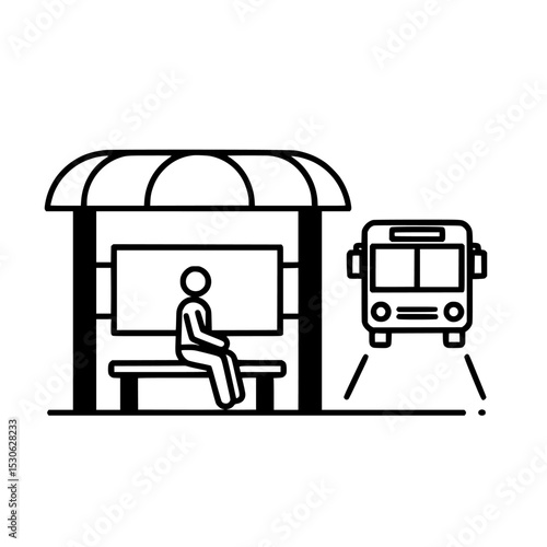 Bus stop silhouette icon person waiting for transportation silhouette isolated on transparent background