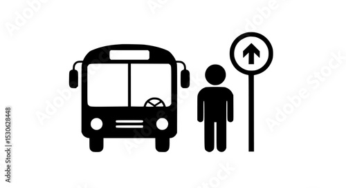 Person waiting at bus stop silhouette icon isolated on transparent background