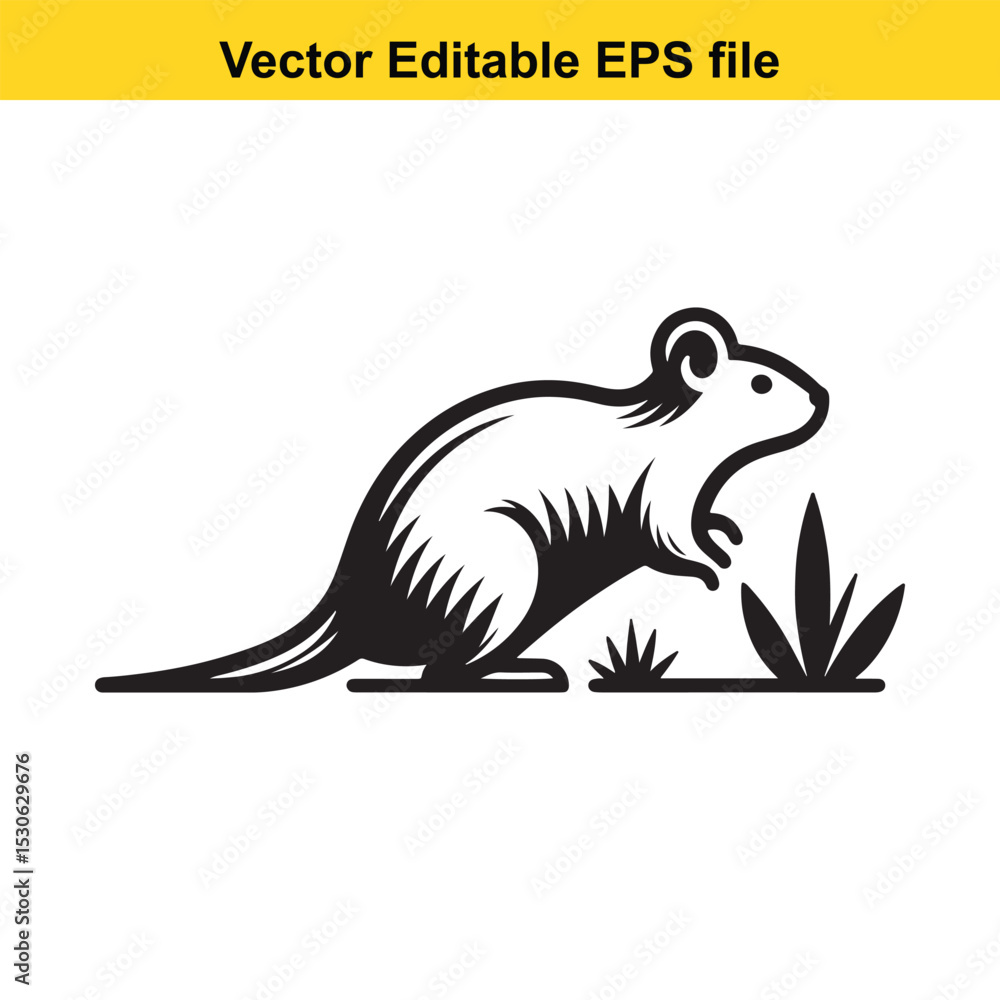 Fototapeta premium Stylized Black and White Illustration of a Rat in Grass
