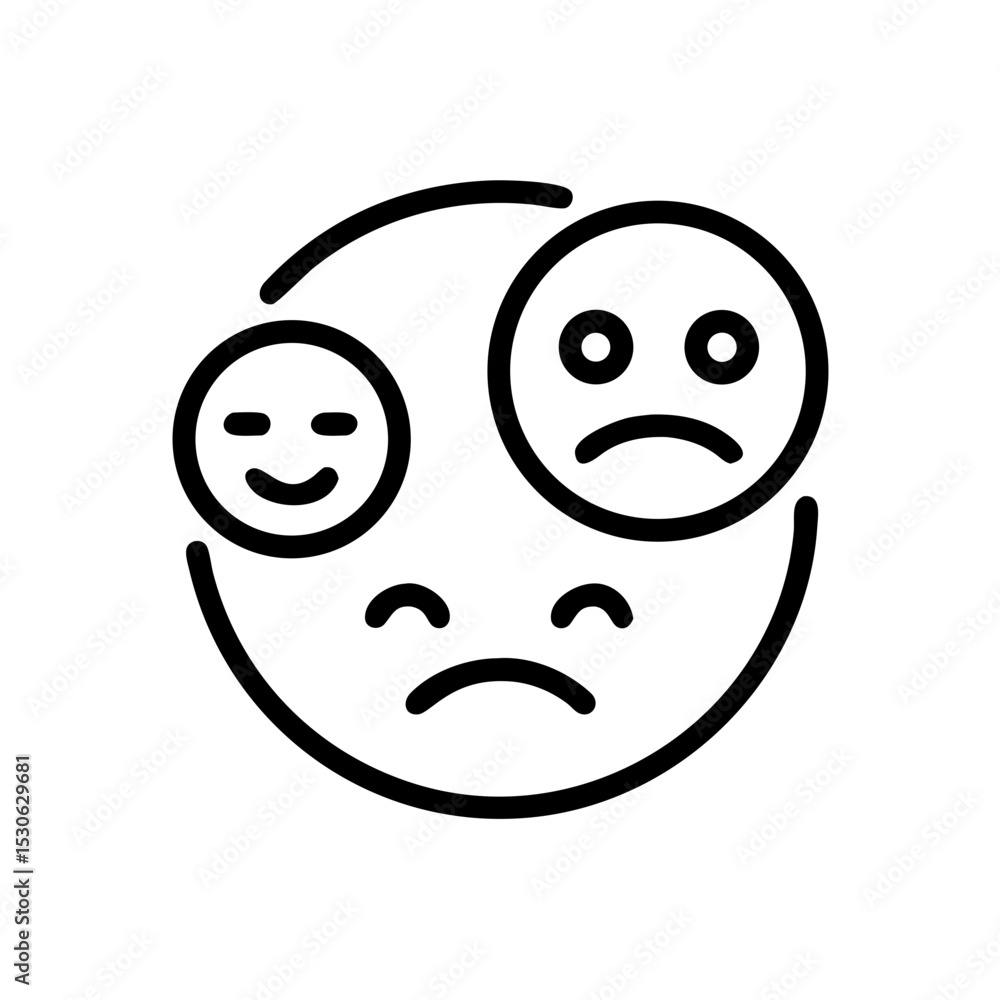 Fototapeta premium Mixed emotions icon in black outline for mental health awareness