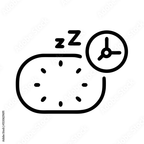 Sleep clock icon in black outline for rest and bedtime routine