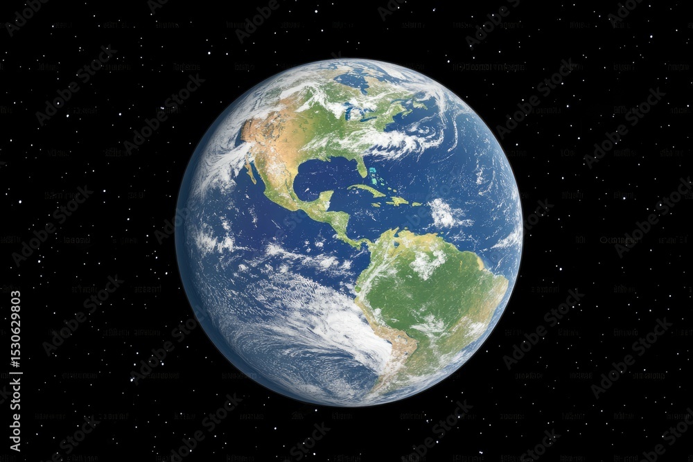 A detailed view of planet Earth, centered on North and Central America, set against a backdrop of a star-studded black void A detailed view of planet Earth, centered on North and Central America, set against a backdrop of a star-studded black void