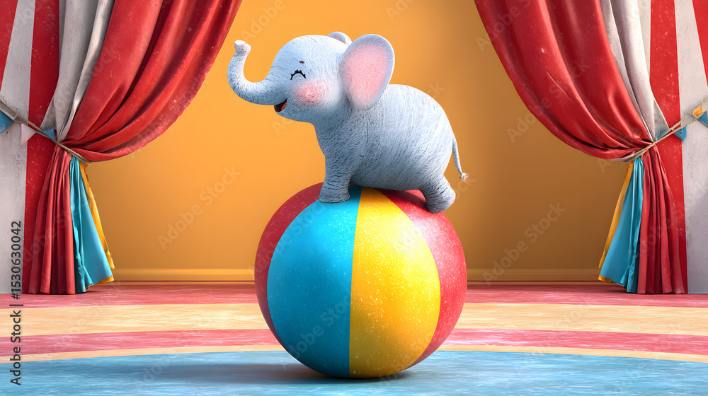 Naklejka premium 3d cartoon of a funny Elephant Balancing