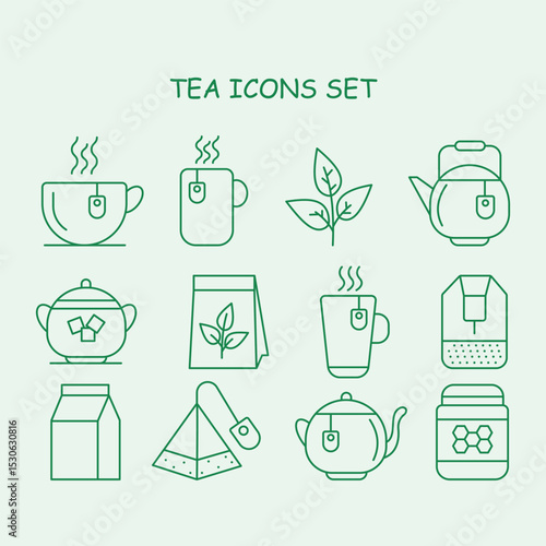 GREEN TEA OUTLINE ICONS SET