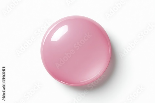 Round, glossy, pink button on white