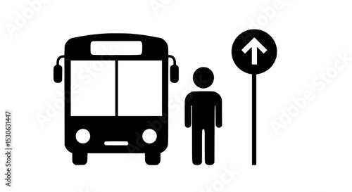 Bus stop silhouette icon person waiting for transportation silhouette isolated on transparent background