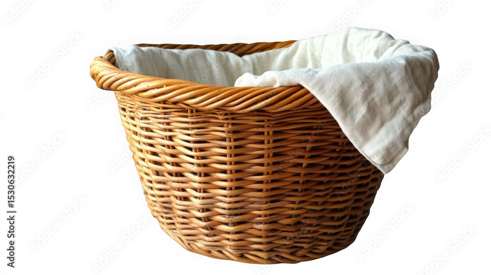 Obraz premium Isolated brown wicker laundry basket with clothes