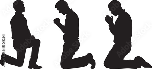 Kneeling Prayer Silhouette Vector  Worship Pose Clipart set  Spiritual 
