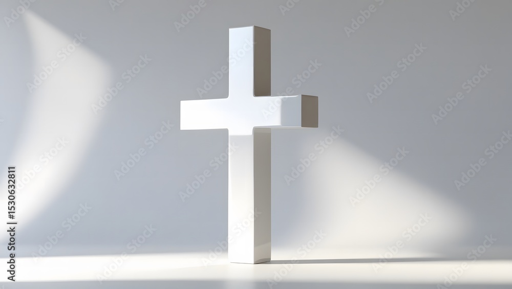 Obraz premium Inspirational White Cross with Soft Shadow and Clean Backdrop