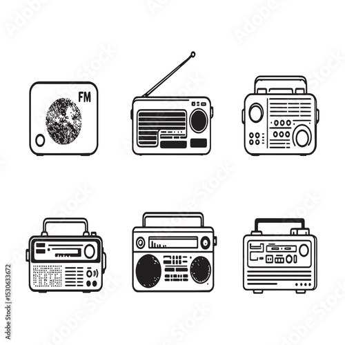 Retro fm radio line art graphic vector illustration