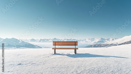 Wallpaper Mural Wooden bench on a snowy mountaintop, serene vista Torontodigital.ca