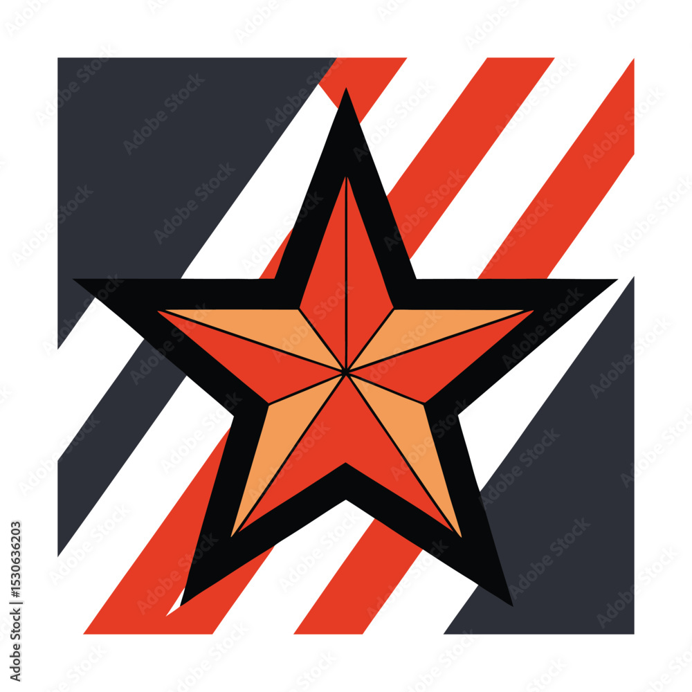 Fototapeta premium Abstract red star design on a geometric background with angled lines for creative applications