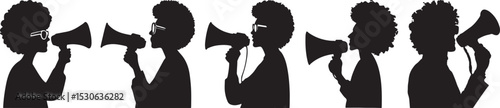 Powerful Speaker Silhouettes Amplifying Messages with Megaphones set