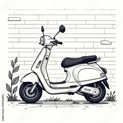 Wallpaper Mural Minimalist black and white vector icon of an electric scooter with a leaf symbol, clean line art, sustainable commuting lifestyle, no background Torontodigital.ca