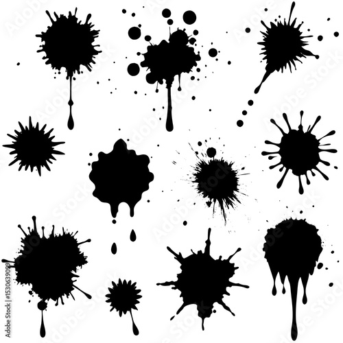 Black ink splatter collection graphic design elements