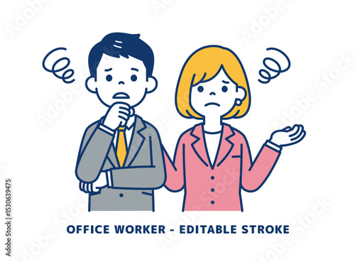 お手上げ状態の、ビジネスマンのベクターイラスト素材＿男女セット