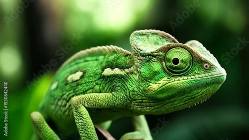 Wallpaper Mural Vivid green chameleon perched on a branch Torontodigital.ca