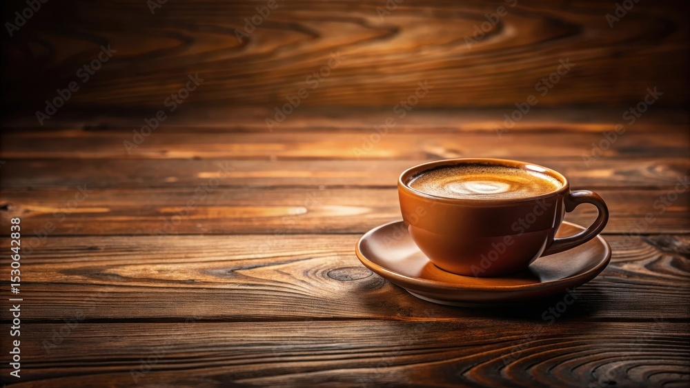 Fototapeta premium Warm brown coffee cup on wooden table