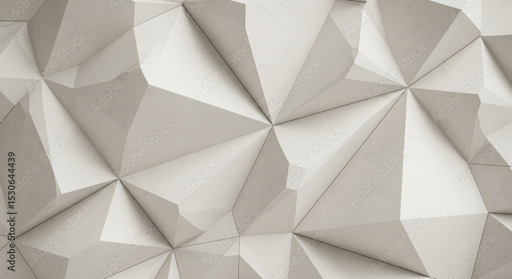 Fototapeta premium Abstract off-white geometric texture, composed of angular, multifaceted forms creating a three-dimensional effect, showcasing modern design and architecture