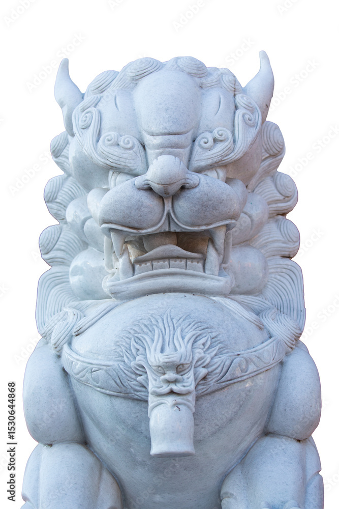Giant lion statue on white background, close-up of photo Giant lion statue on white background, close-up of photo
