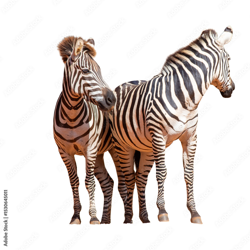 Fototapeta premium Two zebra isolated on white background