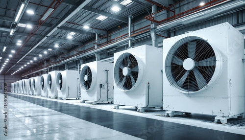 Industrial fans in a warehouse for water extraction and moisture control