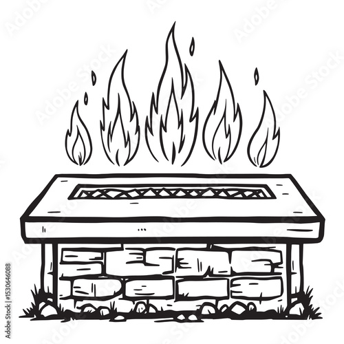 simple minimalistic fire pit table illustration outline style