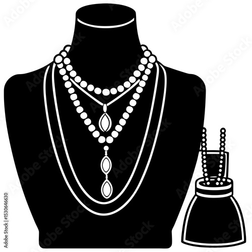 Elegant necklaces on jewelry display bust