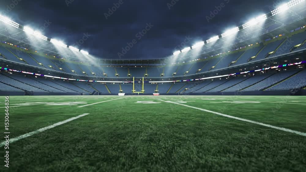 custom made wallpaper toronto digitalEmpty football stadium illuminated by powerful lights under a twilight sky creates a dramatic and suspenseful atmosphere, suitable for sports promos, intros, and cinematic sequences