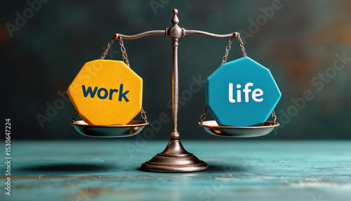 A scale with 'work' and 'life' balanced, symbolizing work life balance