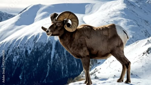 Wallpaper Mural Mountain bighorn sheep on snowy peak Torontodigital.ca