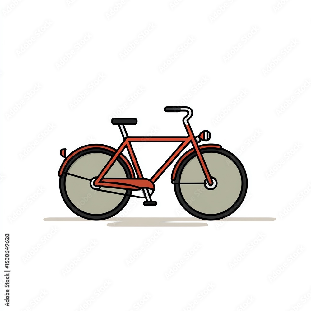 Fototapeta premium Classic Red Bicycle Illustration Vector Art Design. Flat Colors, Simple Lines, Clean Aesthetic. Perfect for Branding or Web Use.