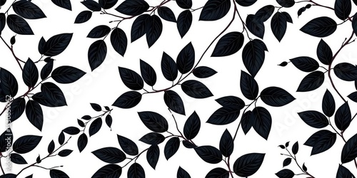 Elegant black leaf and branch seamless pattern, perfect for textile and wallpaper design,  artwork,  print