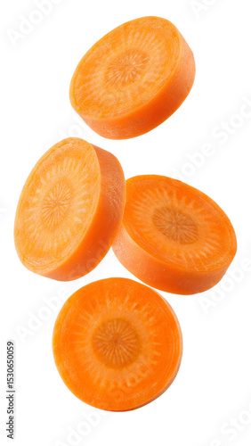 Carrot slices falling isolated on transparent background