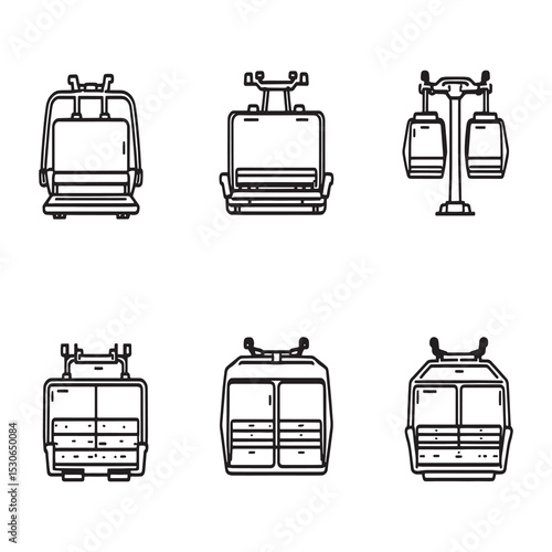 Ski resort chairlift vector line drawing in black
