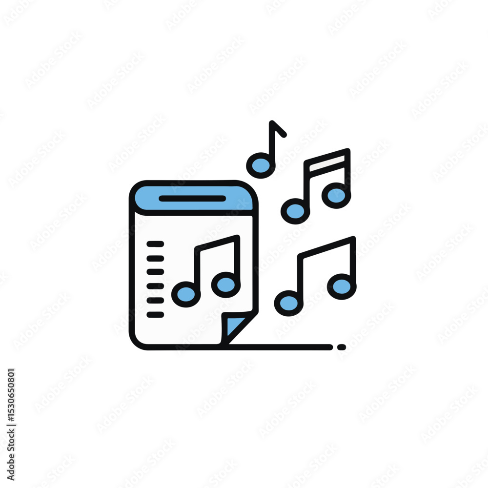 Fototapeta premium A digital illustration of a musical notes and a notepad on white background.