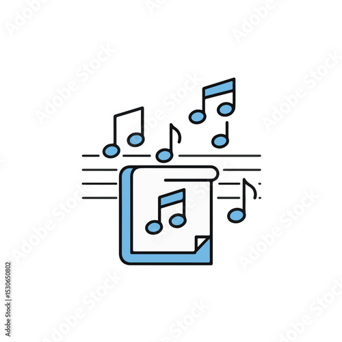 Music notes floating above an open music book.