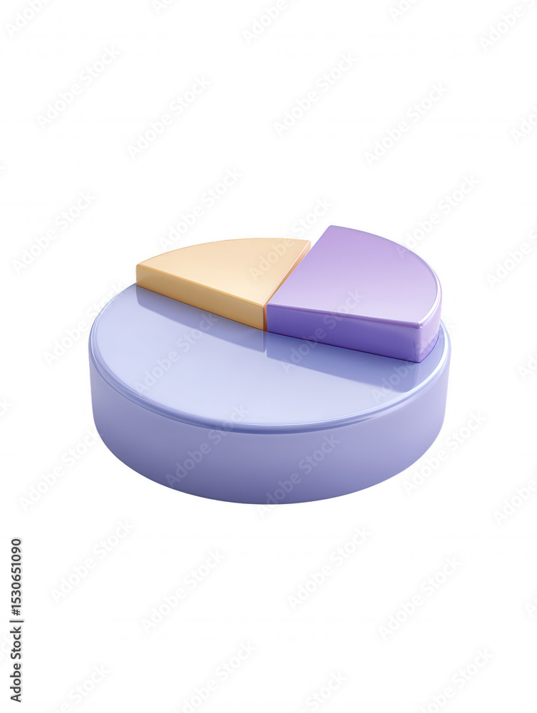 Fototapeta premium A simple 3D pie chart in pastel colors displays financial data representation for market share statistics against a white background in a modern design.