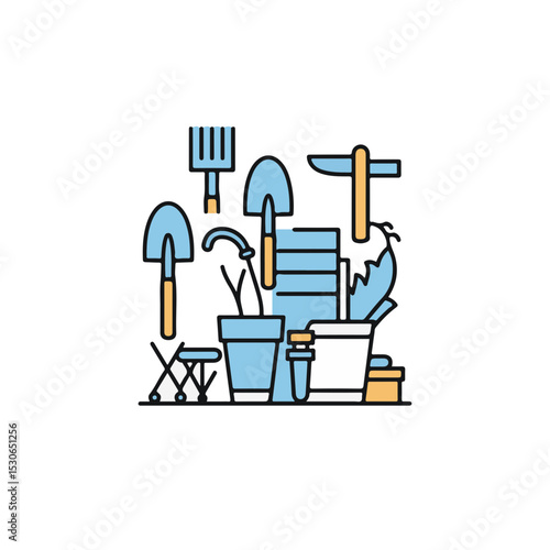 Garden tools arrangement for gardening hobby.