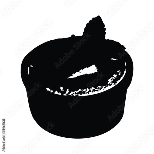 Chocolate souffl dessert silhouette with strawberry and mint isolated on white background