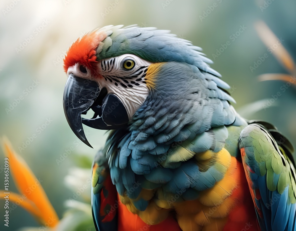 Obraz premium Blue and yellow parrot portrait, closeup photo