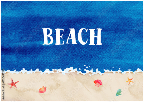 Wall Mural Beach and seashells drawn in watercolor
