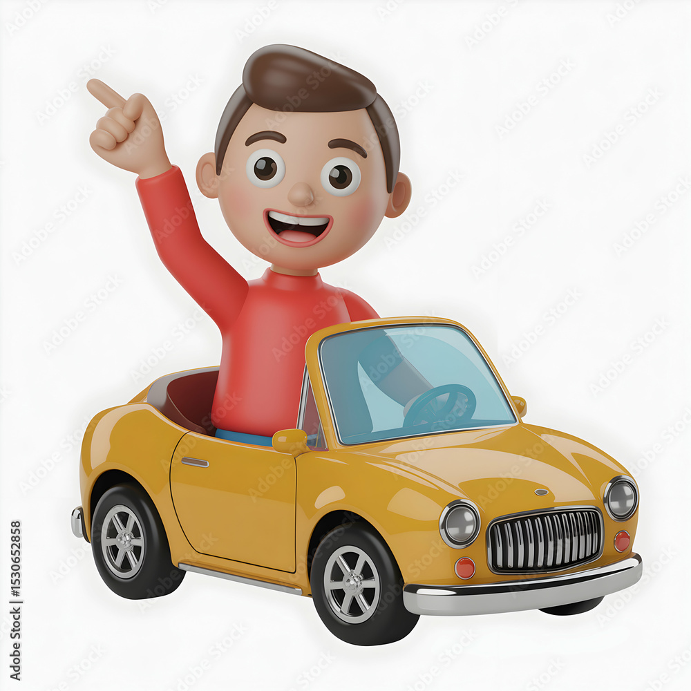 Happy Cartoon Boy Red Shirt Yellow Toy Car child character Happy Cartoon Boy Red Shirt Yellow Toy Car child character