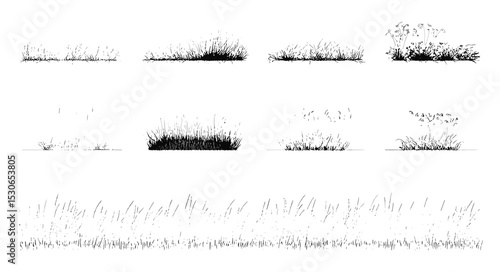 Grass side section, architectural lawn element, vector illustration, ground cover banner, minimal turf edge, cad drawing isolated on white, landscaping concept, edging design, png.