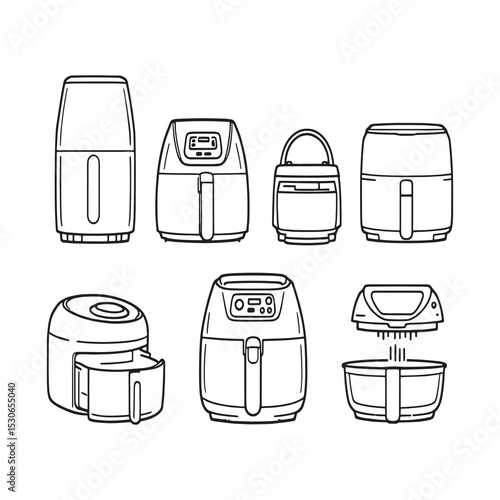 Vector line art of compact digital air fryer design