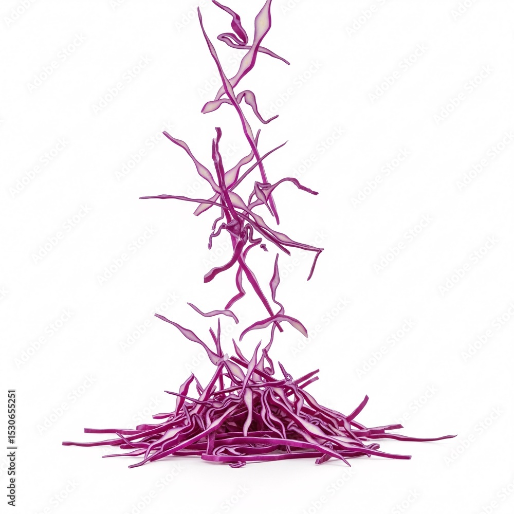 Obraz premium Sliced red cabbage, falling, creating a dynamic and natural image,