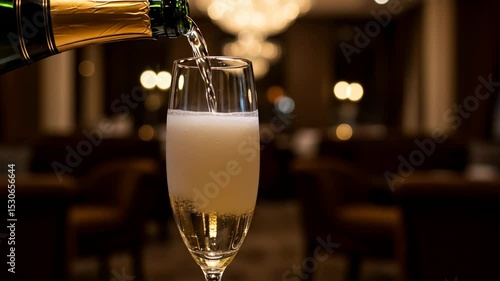 Sparkling champagne pouring into a flute glass in a luxurious setting  