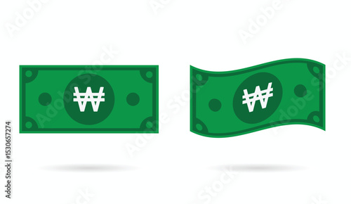 Korea Won money flat and flowing style